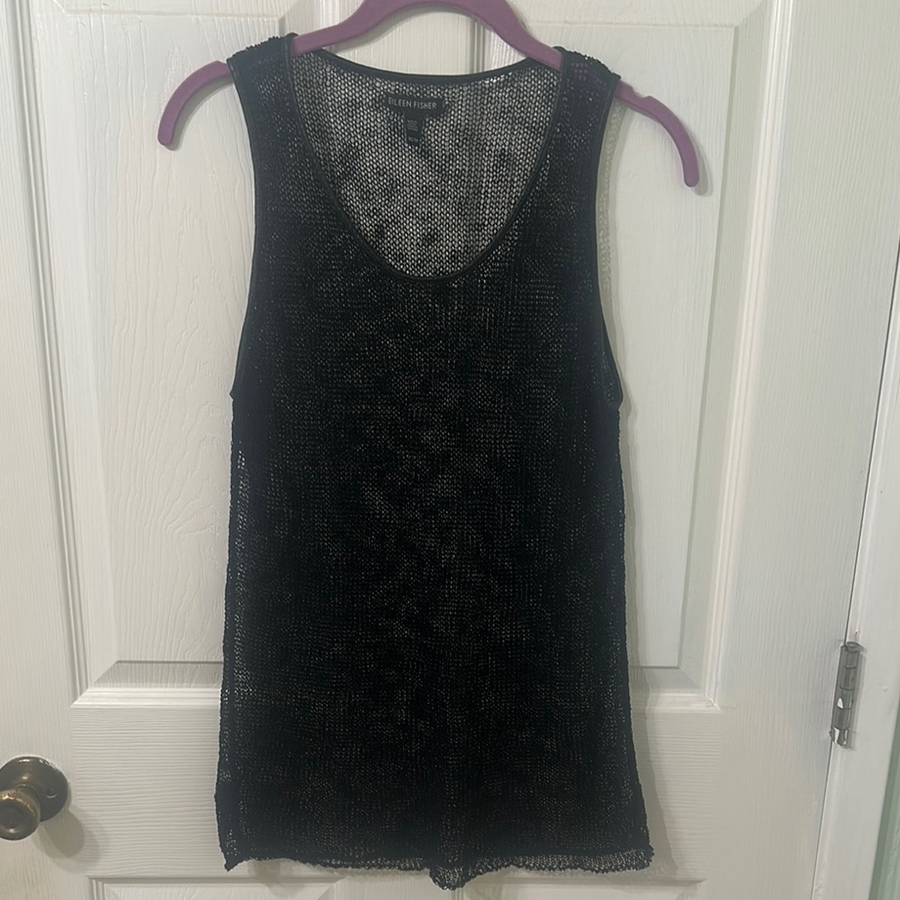 Eileen Fisher Black Sleeveless Mesh Top